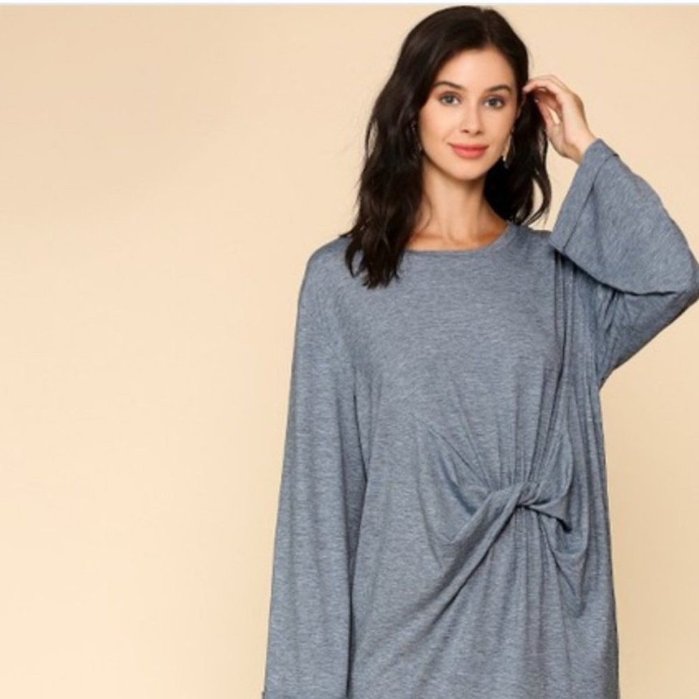 Front Twist Dress, Lt Denim